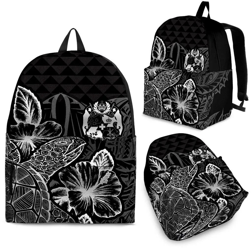 Tonga Polynesian Backpack Turtle Hibiscus Black