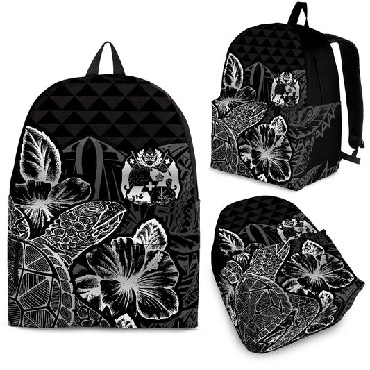 Tonga Polynesian Backpack Turtle Hibiscus Black