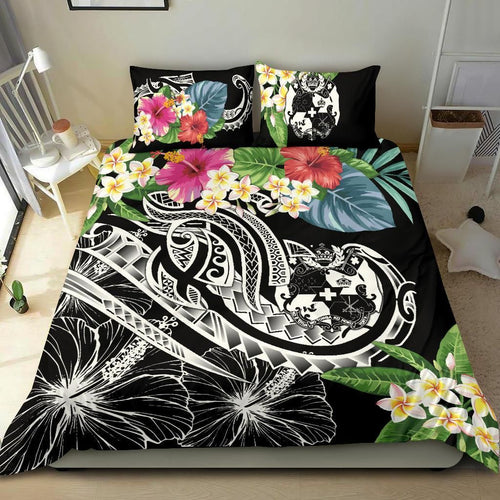 Tonga Polynesian Bedding Set - Summer Plumeria (Black)