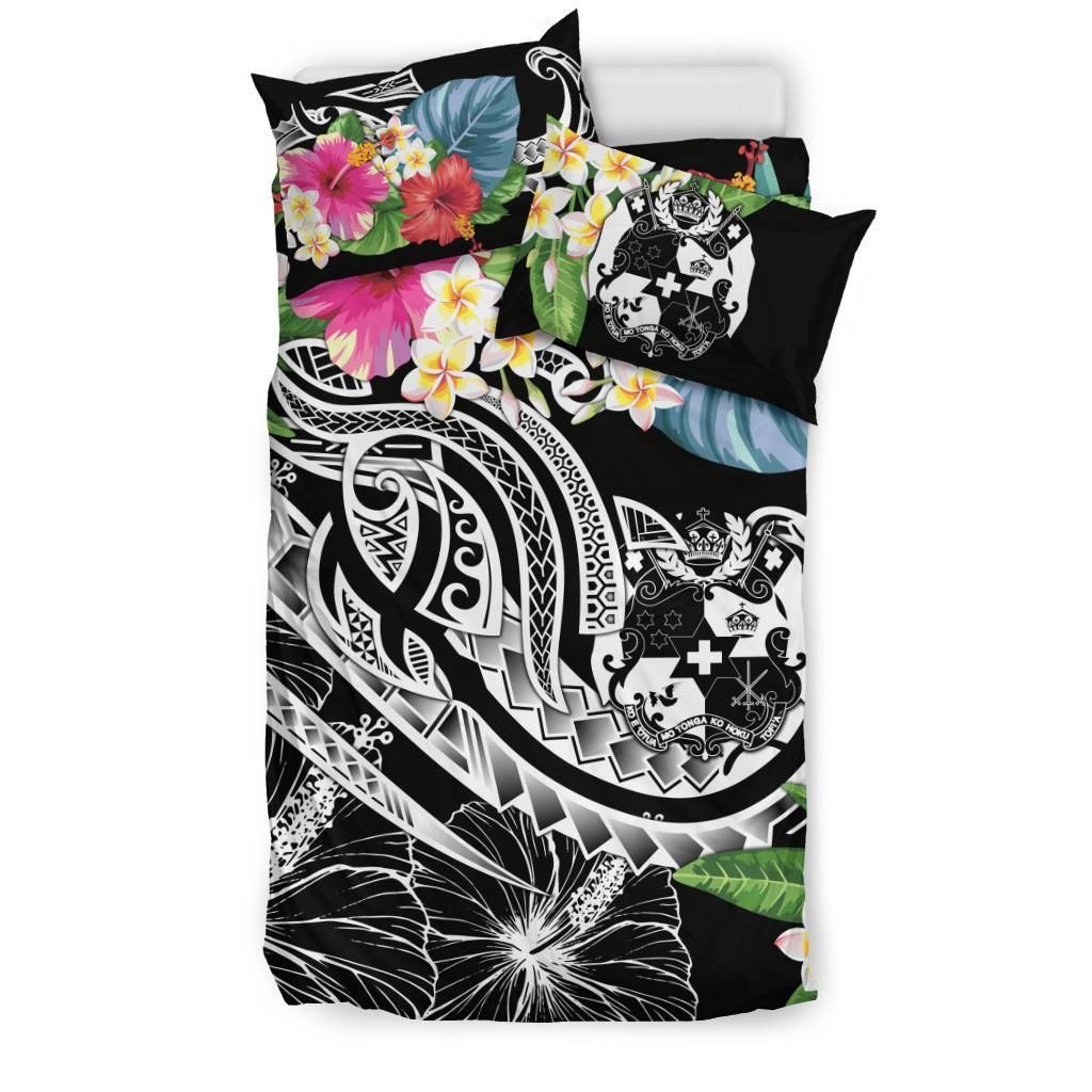Tonga Polynesian Bedding Set - Summer Plumeria (Black)