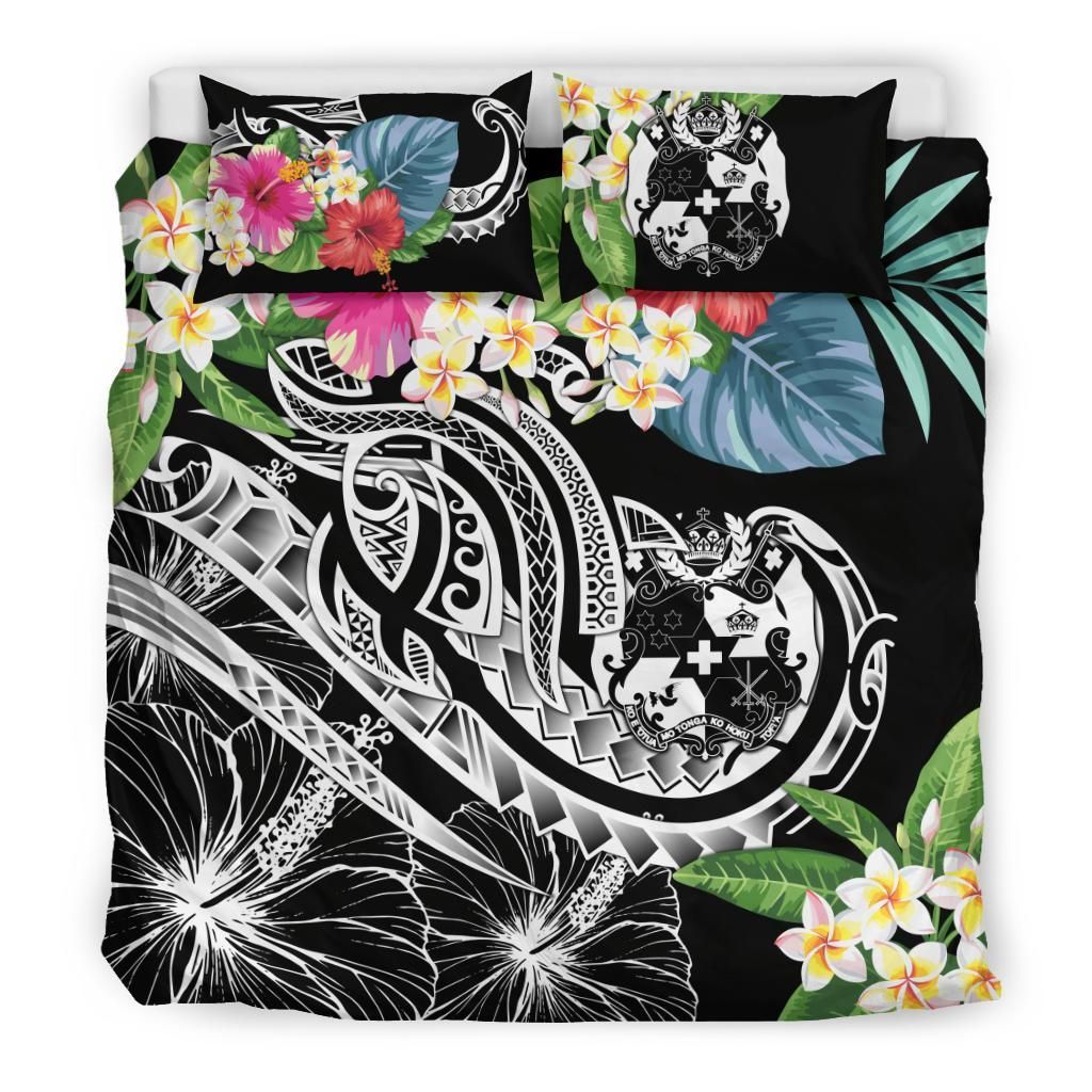 Tonga Polynesian Bedding Set - Summer Plumeria (Black)