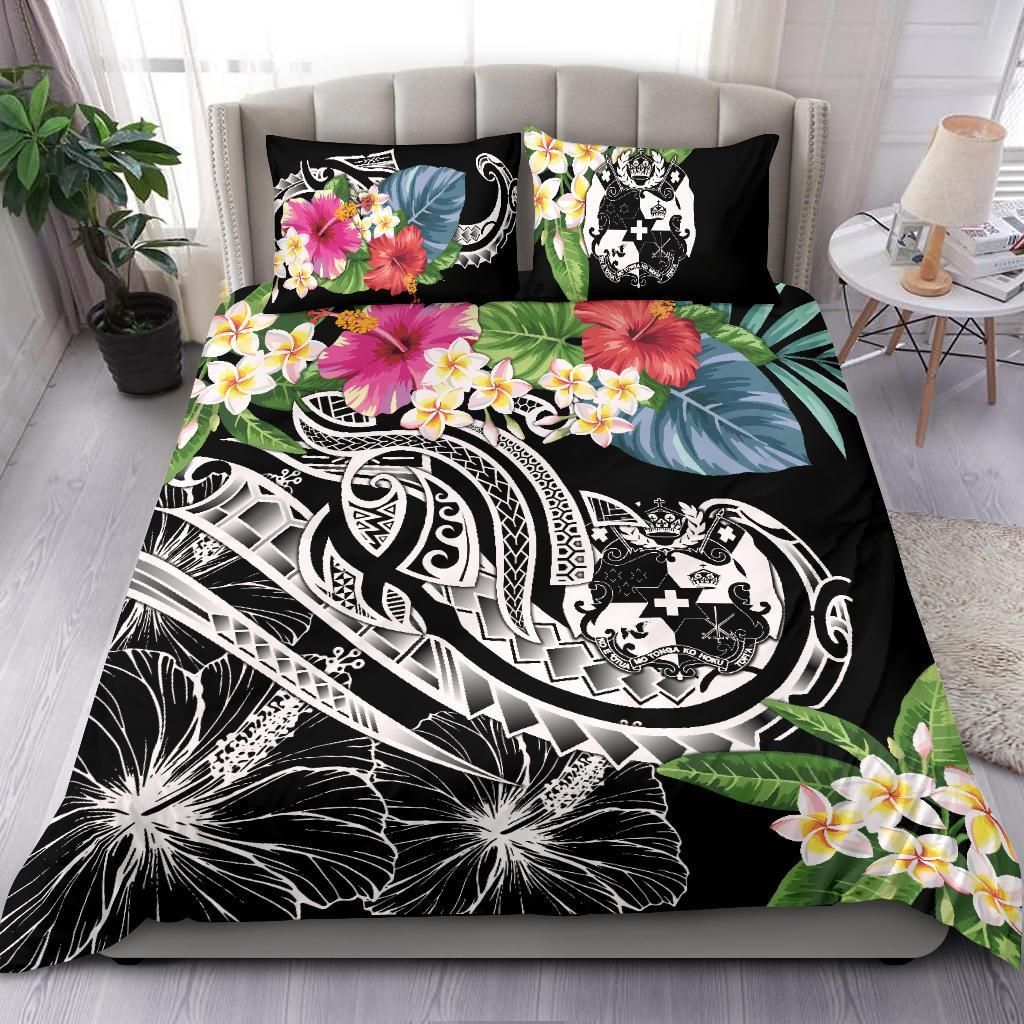 Tonga Polynesian Bedding Set - Summer Plumeria (Black)