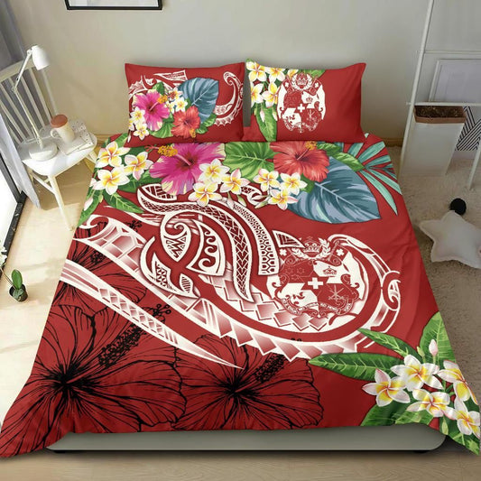 Tonga Polynesian Bedding Set - Summer Plumeria (Red)
