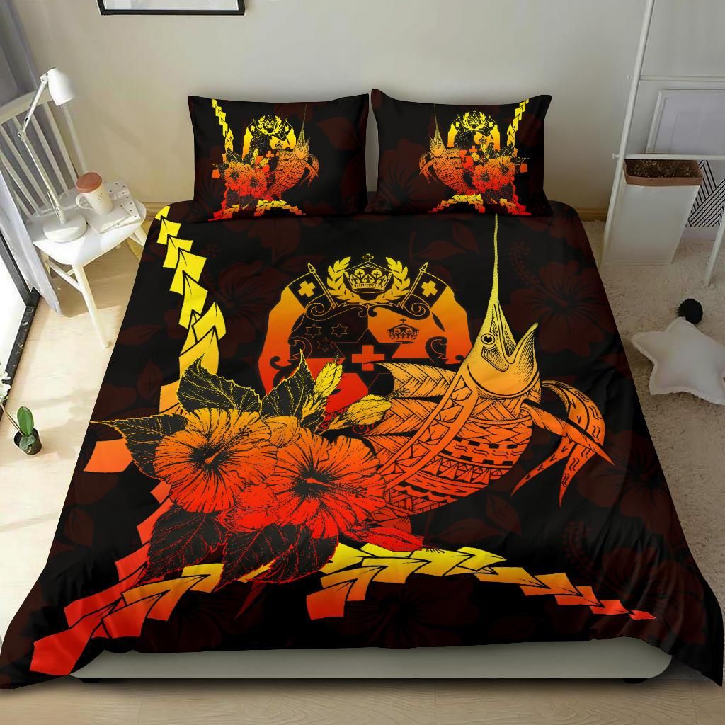Tonga Polynesian Bedding Set - Swordfish With Hibiscus