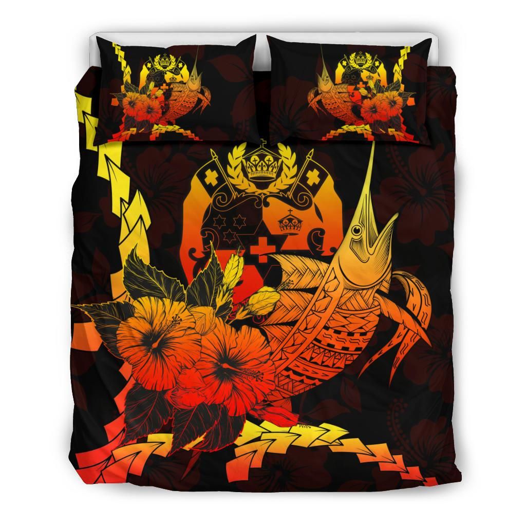 Tonga Polynesian Bedding Set - Swordfish With Hibiscus