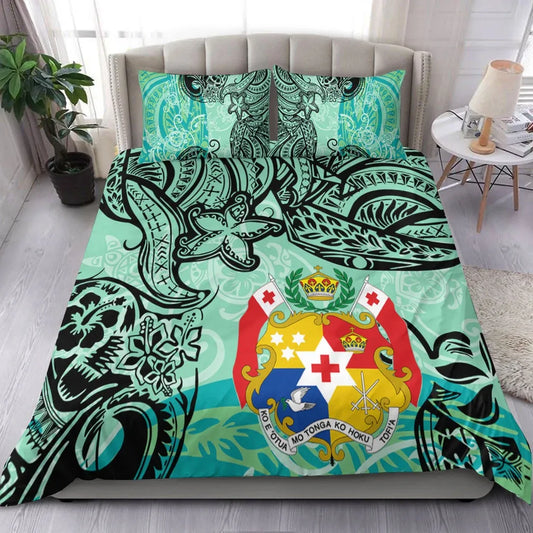 Tonga Polynesian Bedding Set - Vintage Floral Pattern Green Color