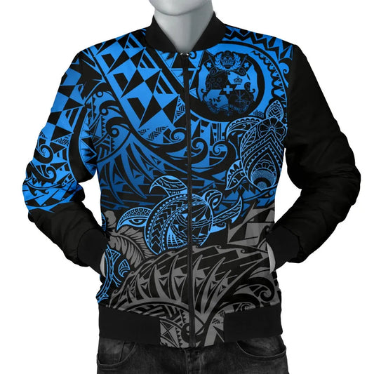 Tonga Polynesian Bomber Jacket - Blue Turtle Flowing