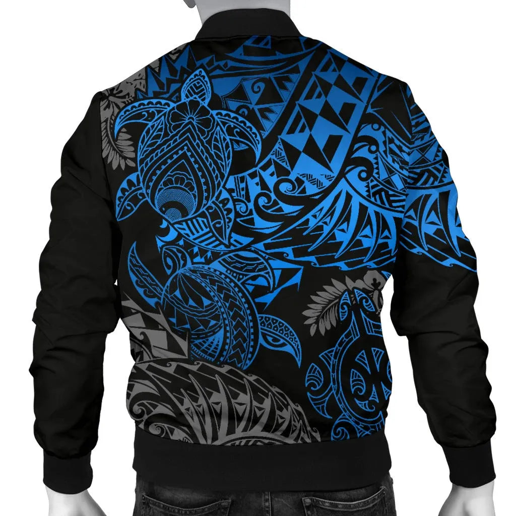 Tonga Polynesian Bomber Jacket - Blue Turtle Flowing