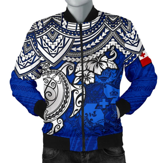 Tonga Polynesian Bomber Jacket - Blue Turtle