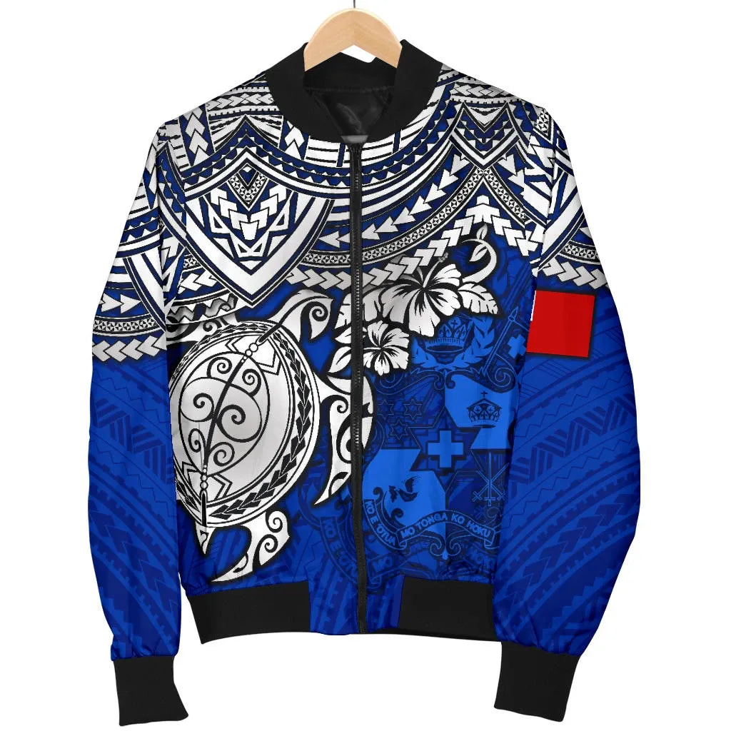 Tonga Polynesian Bomber Jacket - Blue Turtle