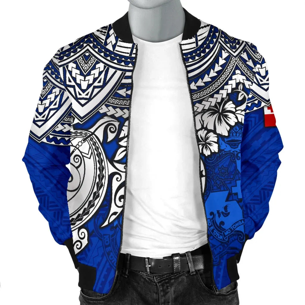 Tonga Polynesian Bomber Jacket - Blue Turtle