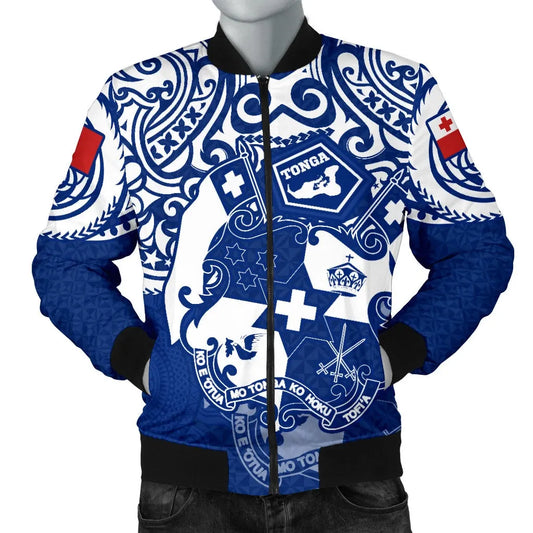 Tonga Polynesian Bomber Jacket - Tongan Pride (Bright Blue)