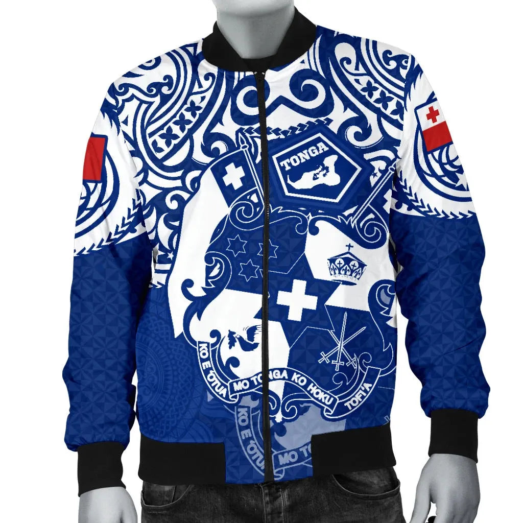 Tonga Polynesian Bomber Jacket - Tongan Pride (Bright Blue)
