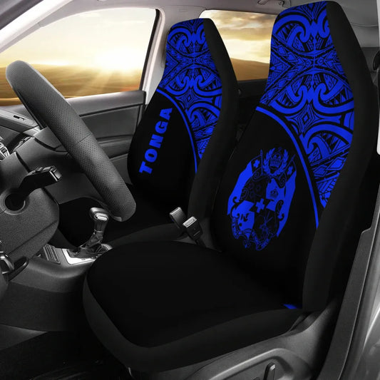 Tonga Car Seat Covers - Tonga Coat Of Arms Polynesian Tattoo Blue Curve