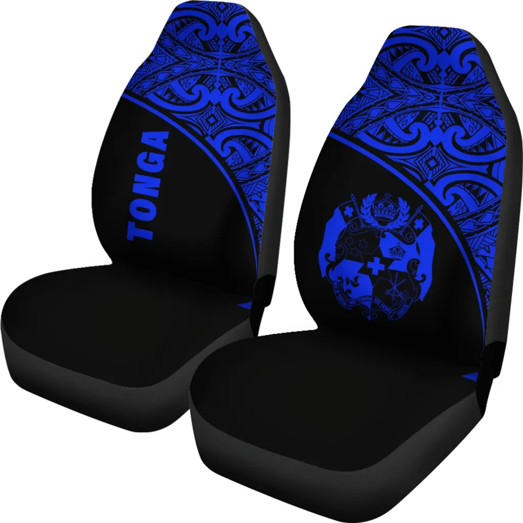 Tonga Car Seat Covers - Tonga Coat Of Arms Polynesian Tattoo Blue Curve