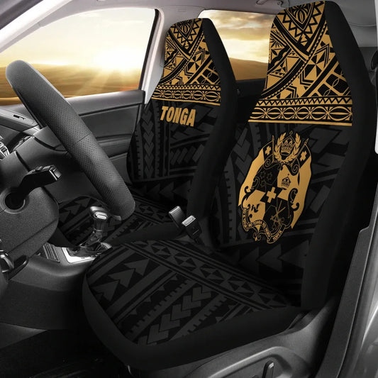 Tonga Car Seat Covers - Tonga Gold Coat Of Arms Polynesian Tattoo