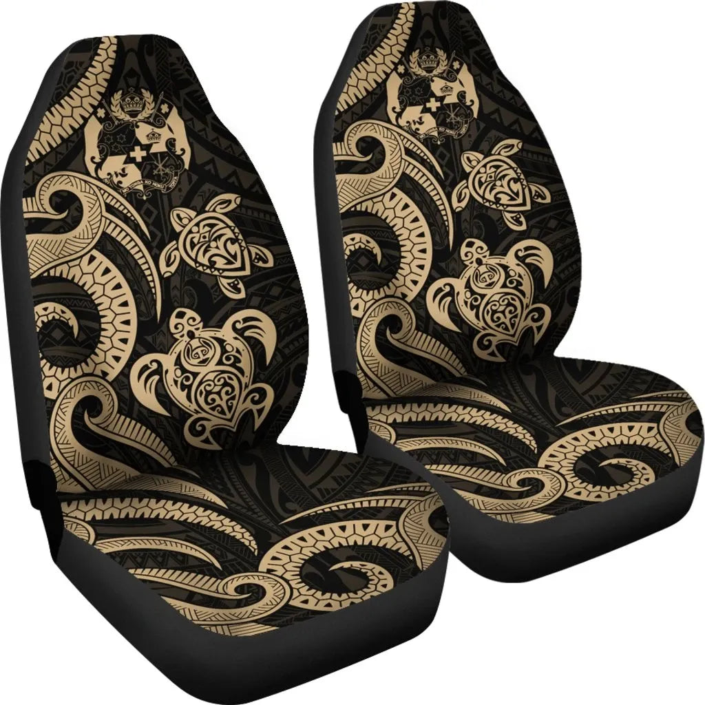Tonga Polynesian Car Seat Covers - Gold Tentacle Turtle