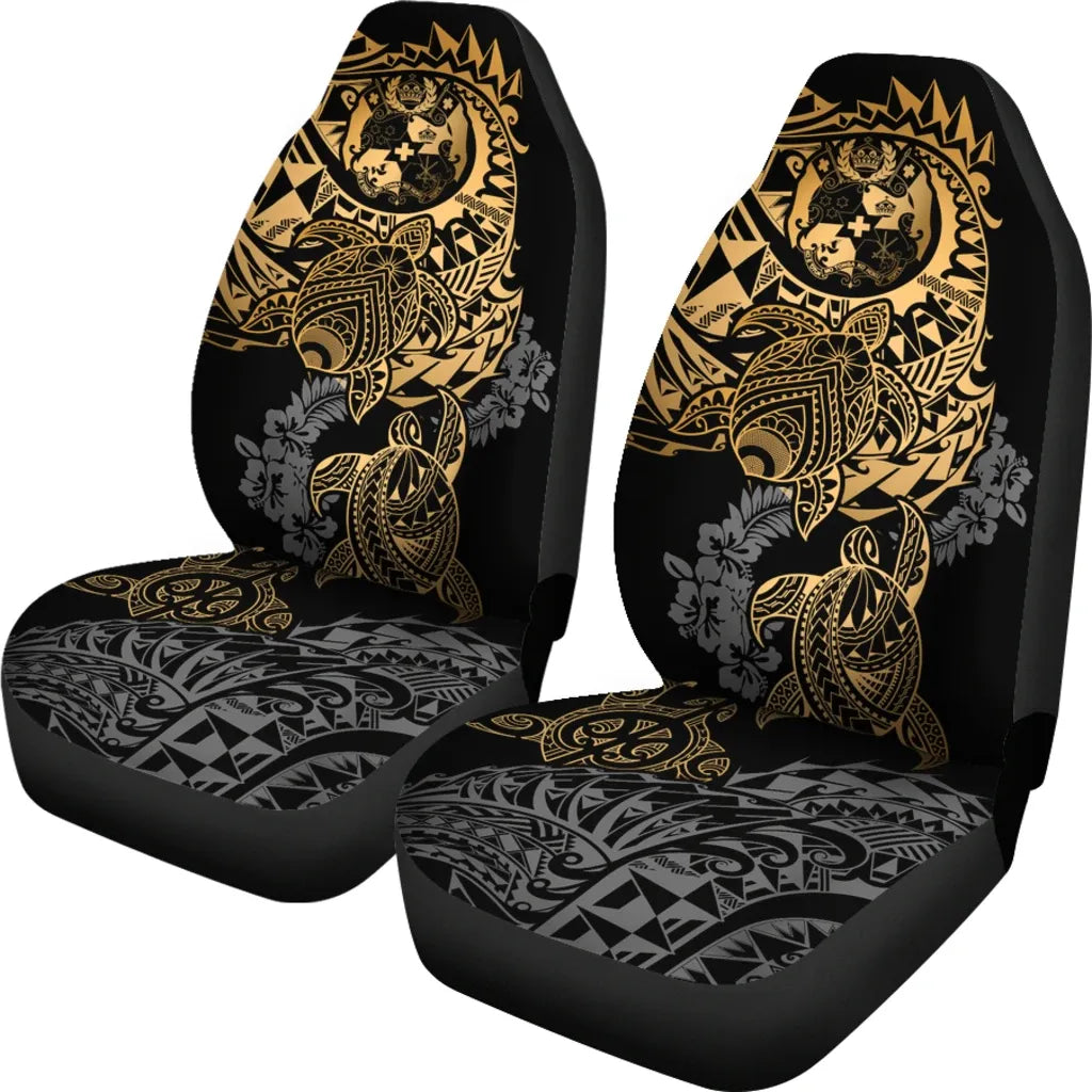 Tonga Polynesian Car Seat Covers - Gold Turtle Flowing