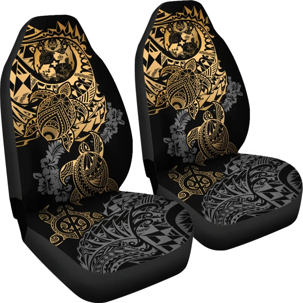 Tonga Polynesian Car Seat Covers - Gold Turtle Flowing
