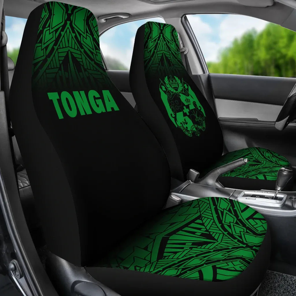 Tonga Car Seat Covers - Tonga Coat Of Arms Polynesian Tattoo Fog Green
