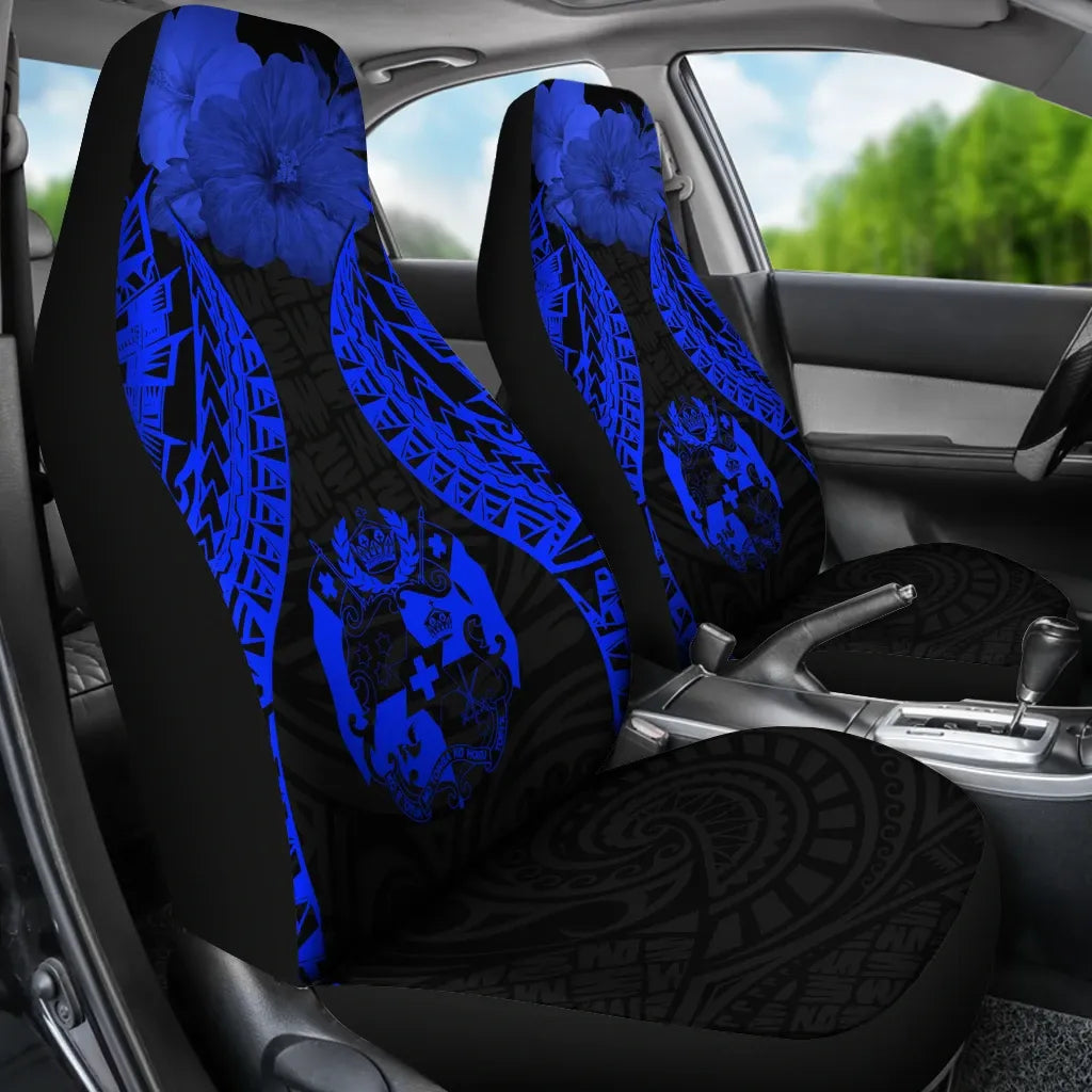 Tonga Polynesian Car Seat Covers Pride Seal And Hibiscus Blue