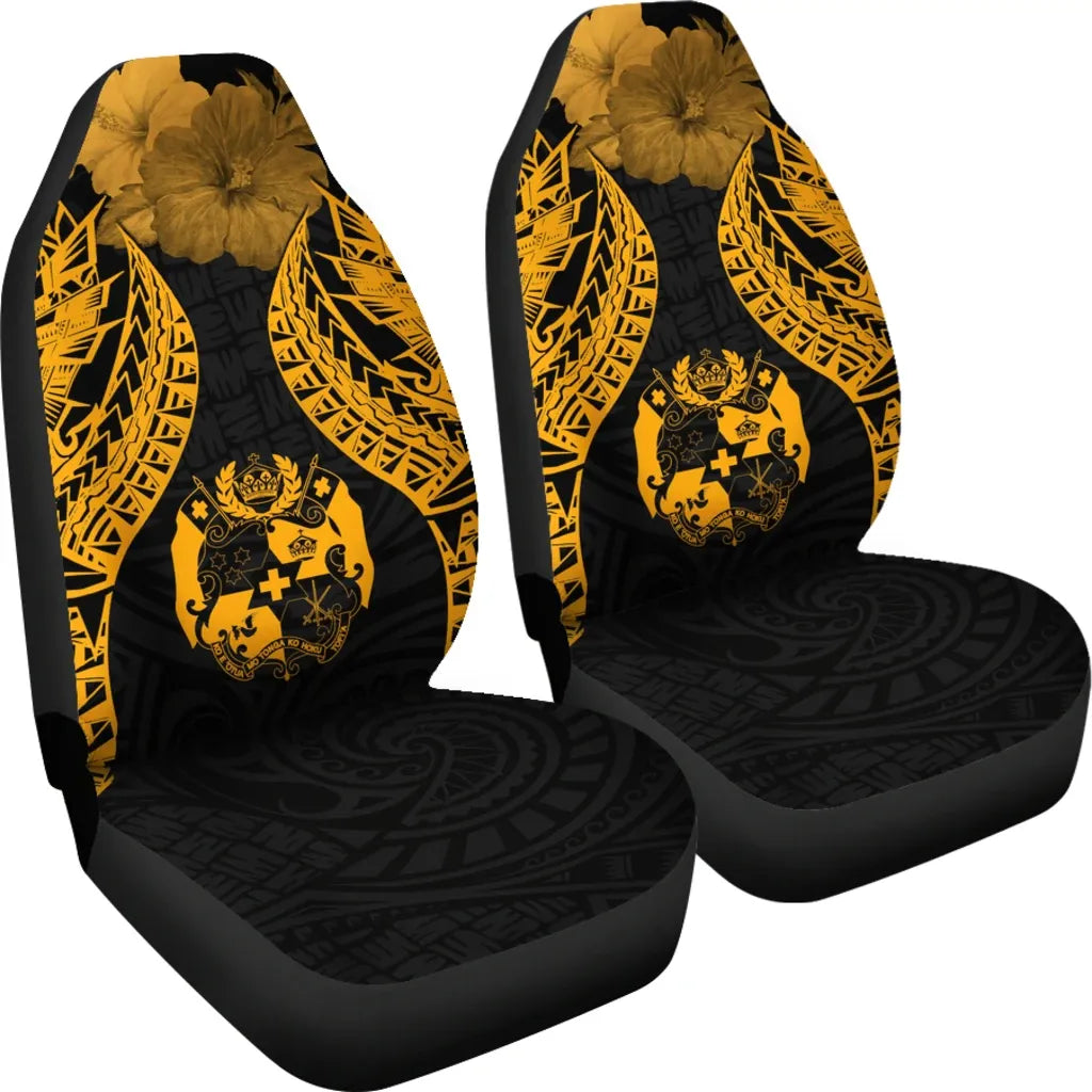 Tonga Polynesian Car Seat Covers Pride Seal And Hibiscus Gold
