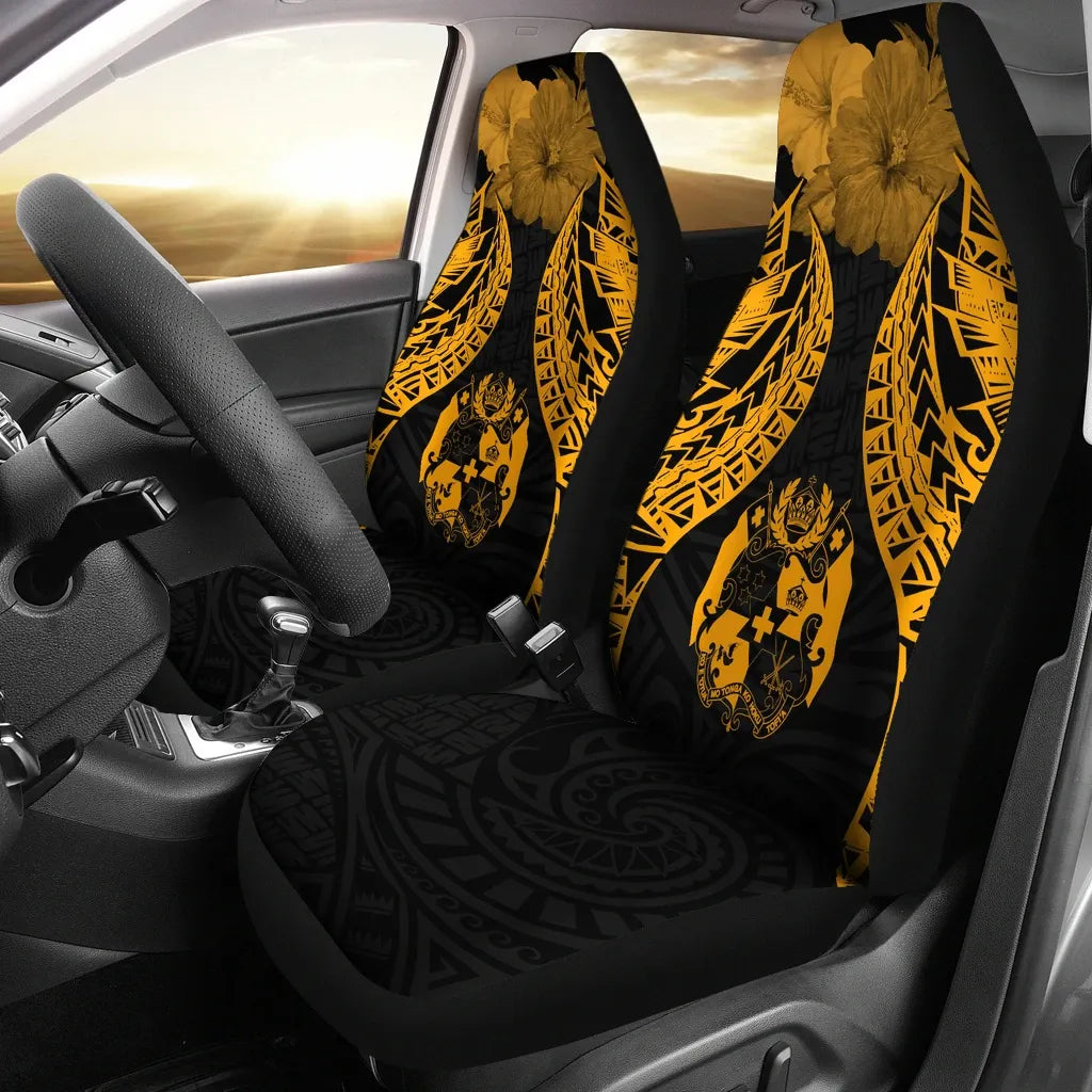 Tonga Polynesian Car Seat Covers Pride Seal And Hibiscus Gold