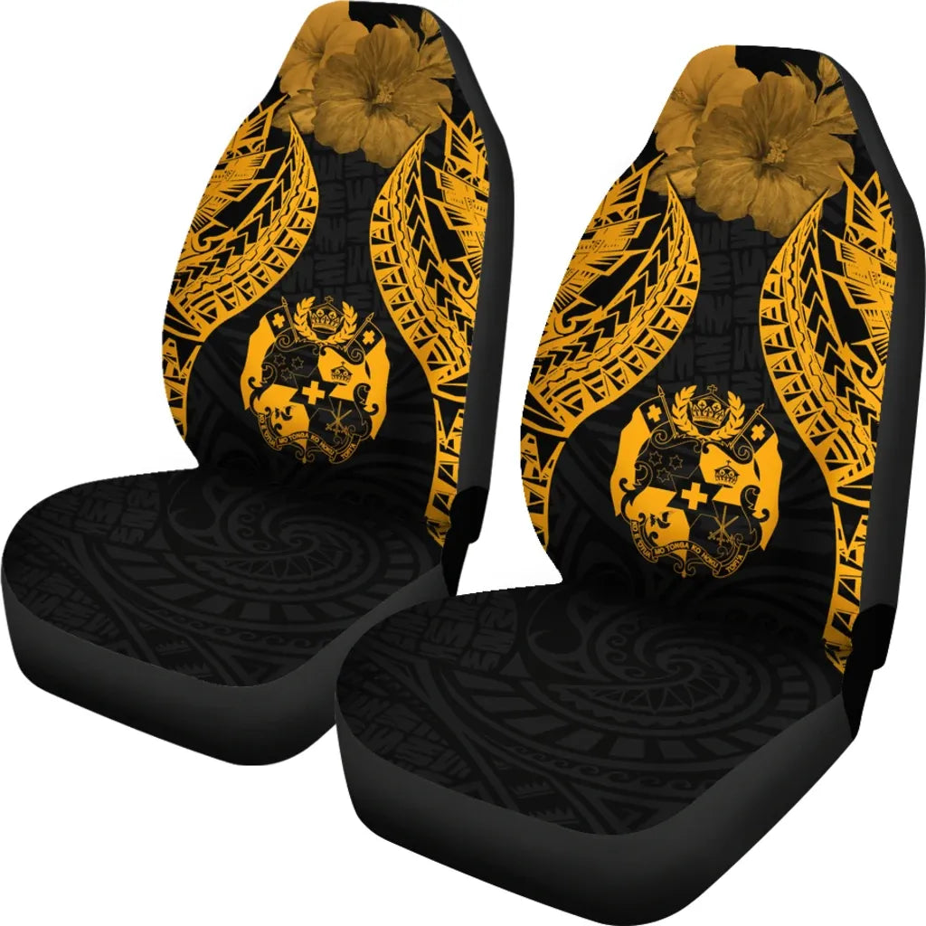 Tonga Polynesian Car Seat Covers Pride Seal And Hibiscus Gold