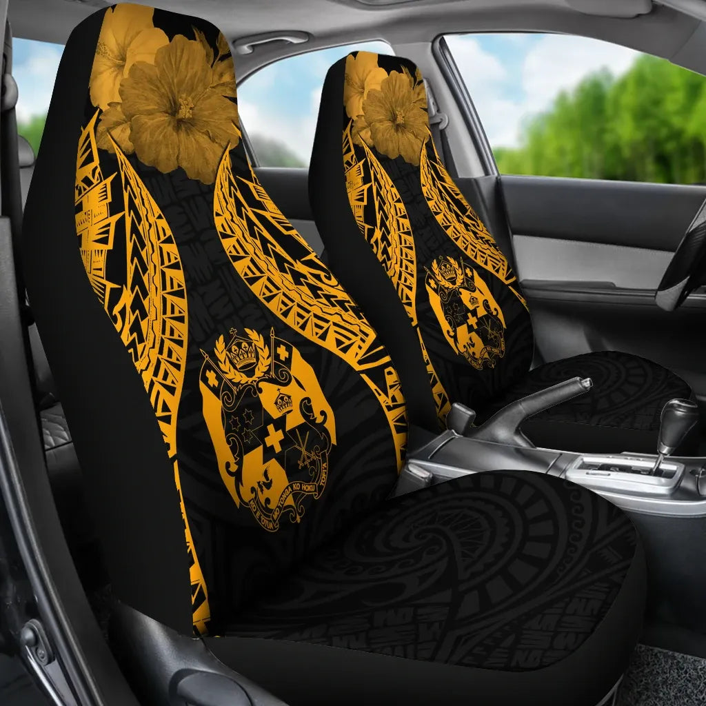 Tonga Polynesian Car Seat Covers Pride Seal And Hibiscus Gold
