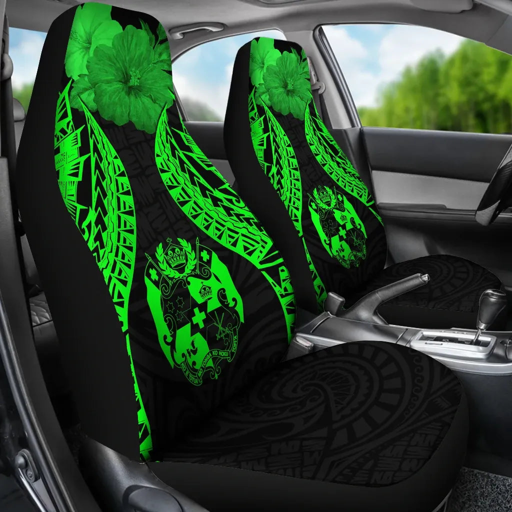 Tonga Polynesian Car Seat Covers Pride Seal And Hibiscus Green