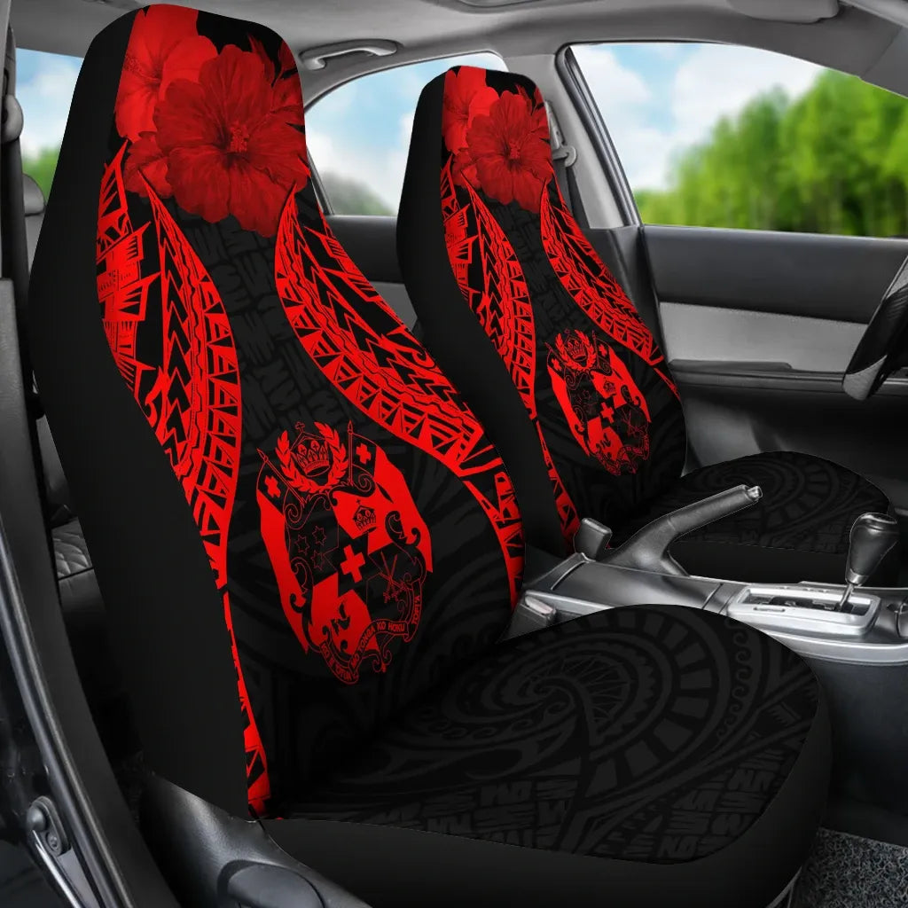 Tonga Polynesian Car Seat Covers Pride Seal And Hibiscus Red