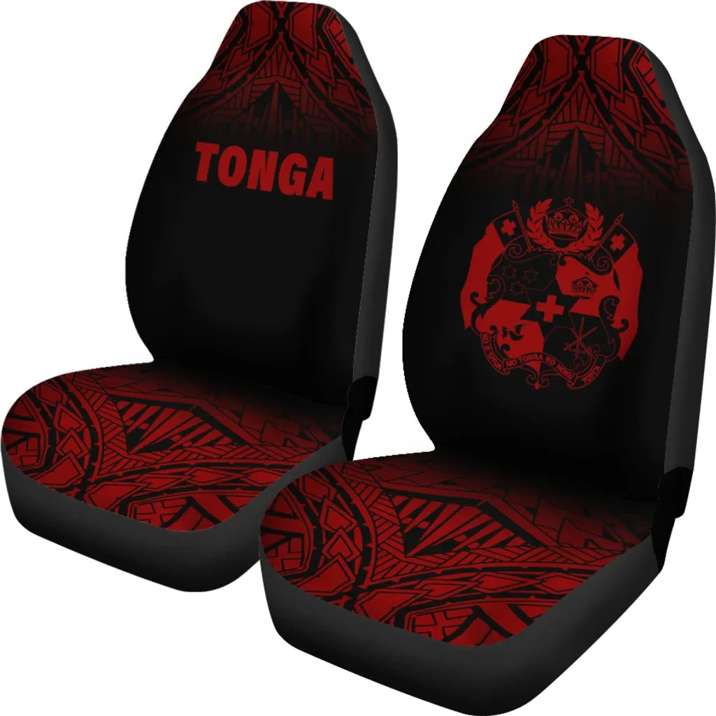 Tonga Car Seat Covers - Tonga Coat Of Arms Polynesian Tattoo Fog Deep Red