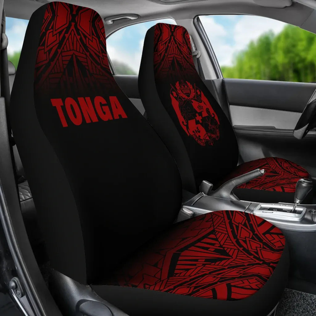 Tonga Car Seat Covers - Tonga Coat Of Arms Polynesian Tattoo Fog Deep Red