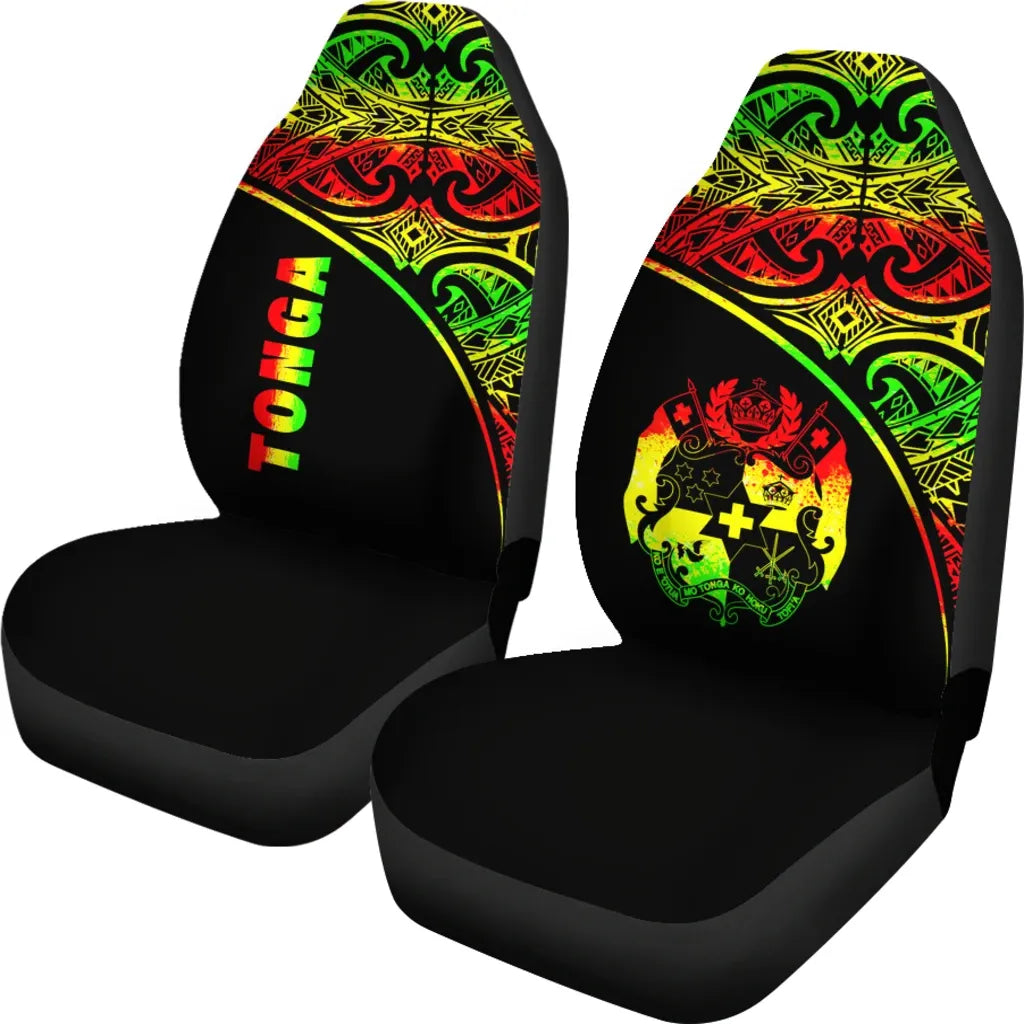 Tonga Car Seat Covers - Tonga Coat Of Arms Polynesian Tattoo Reggae Curve