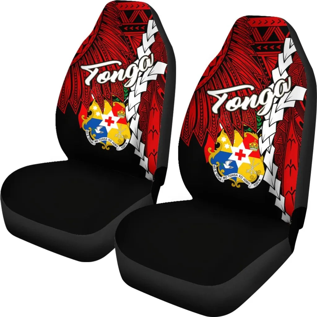 Tonga Polynesian Car Seat Covers - Tribal Wave Tattoo Flag Color