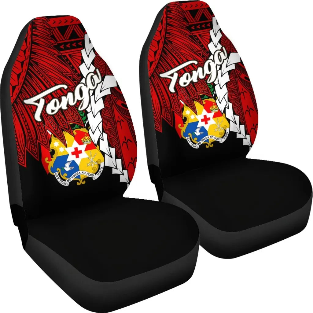 Tonga Polynesian Car Seat Covers - Tribal Wave Tattoo Flag Color