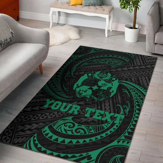 Tonga Polynesian Custom Personalised Area Rug - Green Tribal Wave