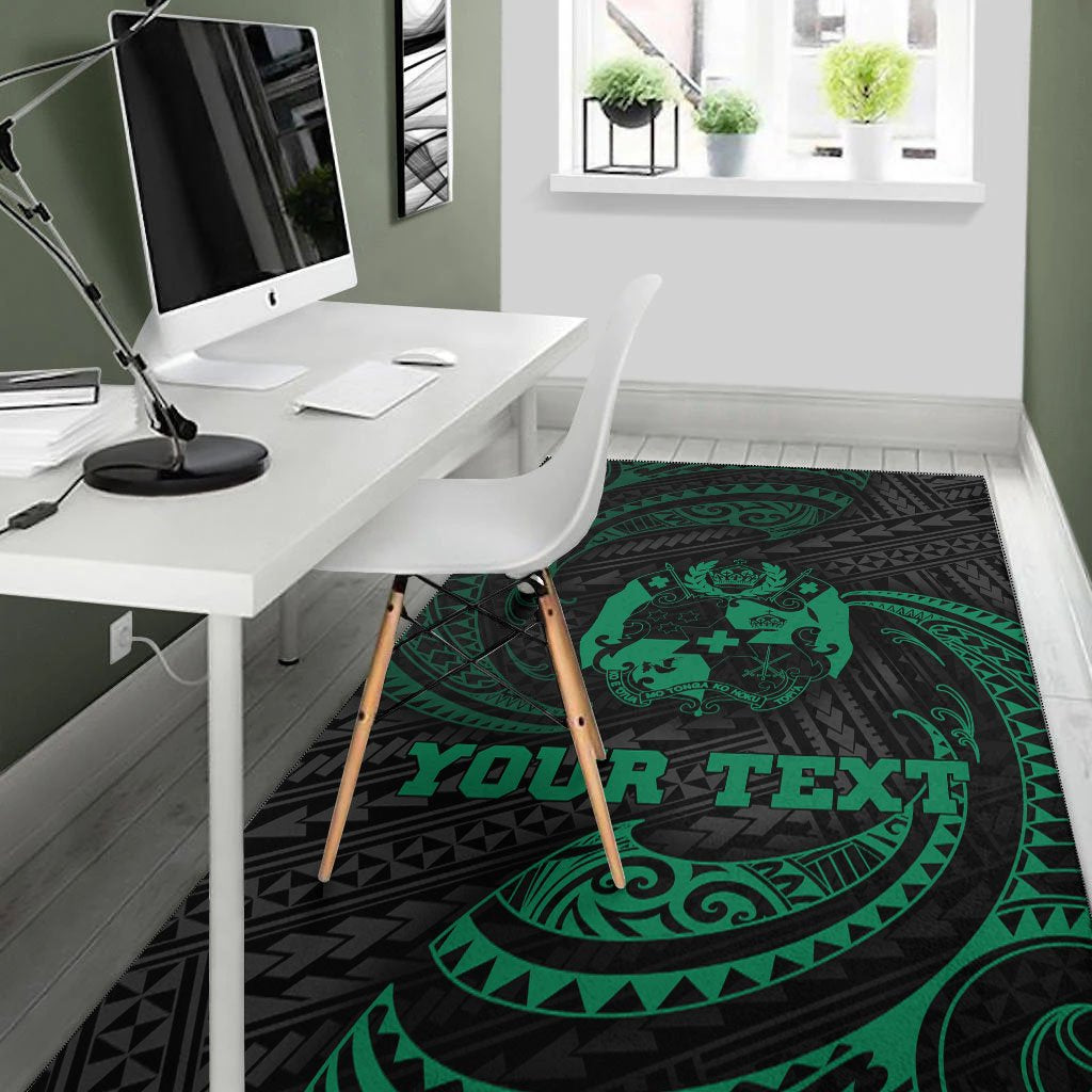 Tonga Polynesian Custom Personalised Area Rug - Green Tribal Wave