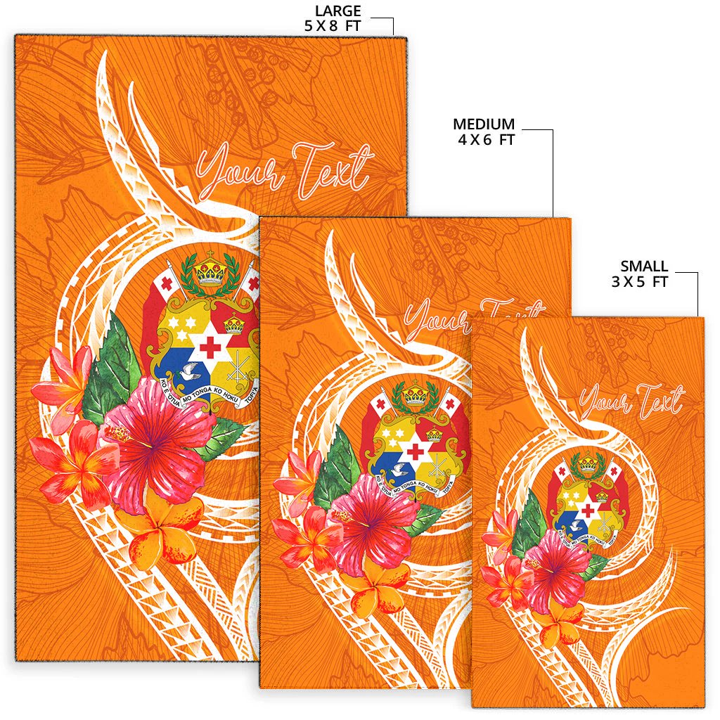 Tonga Polynesian Custom Personalised Area Rug - Orange Floral With Seal