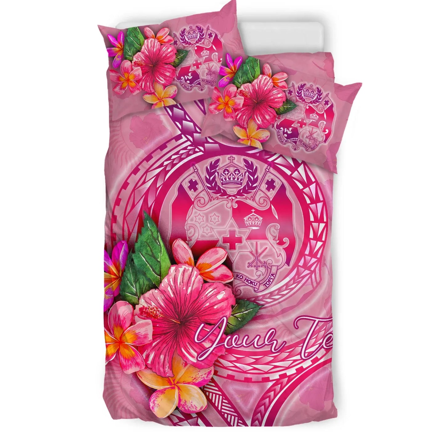 Tonga Polynesian Custom Personalised Bedding Set - Floral With Seal Pink