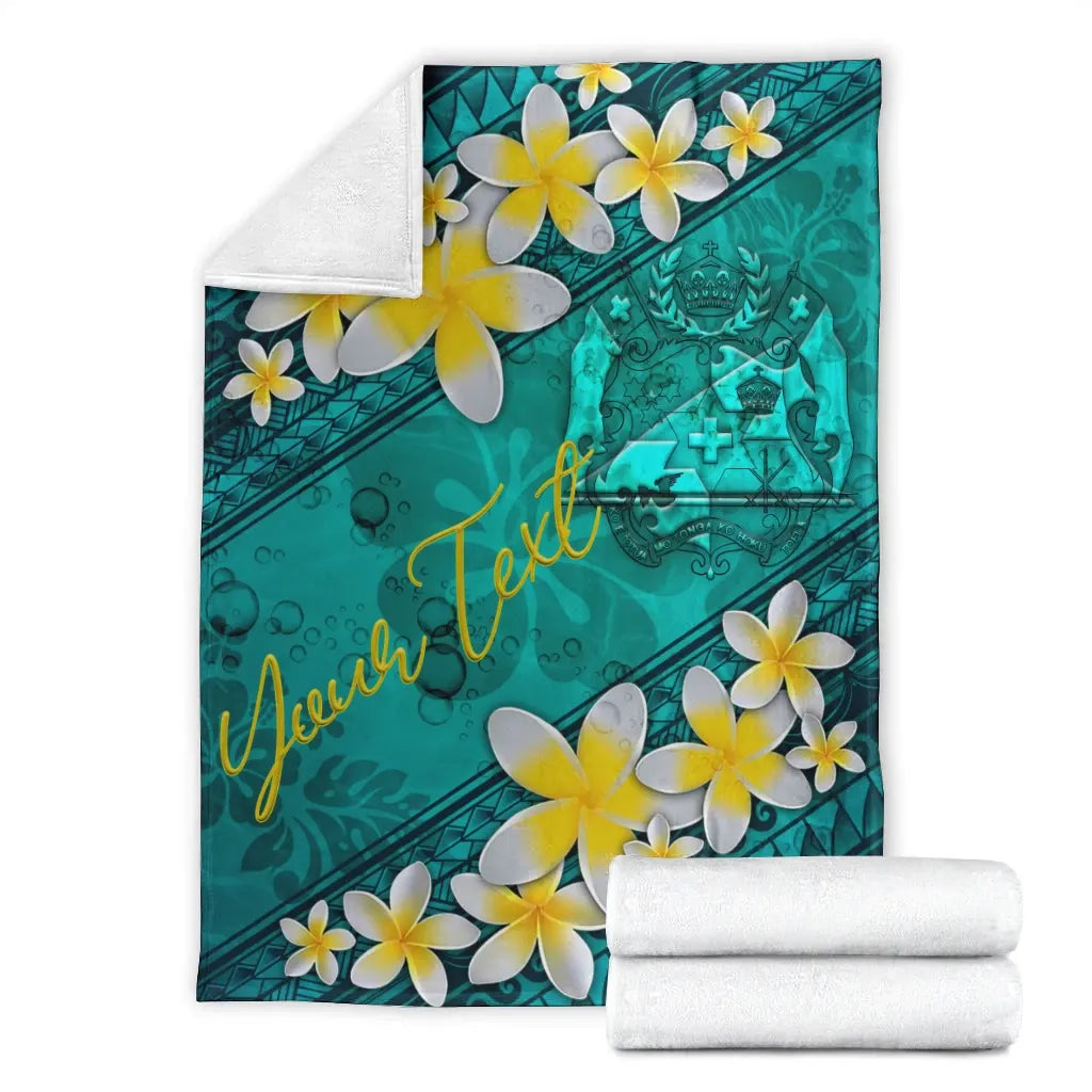 Tonga Polynesian Custom Personalised Blanket - Plumeria With Blue Ocean