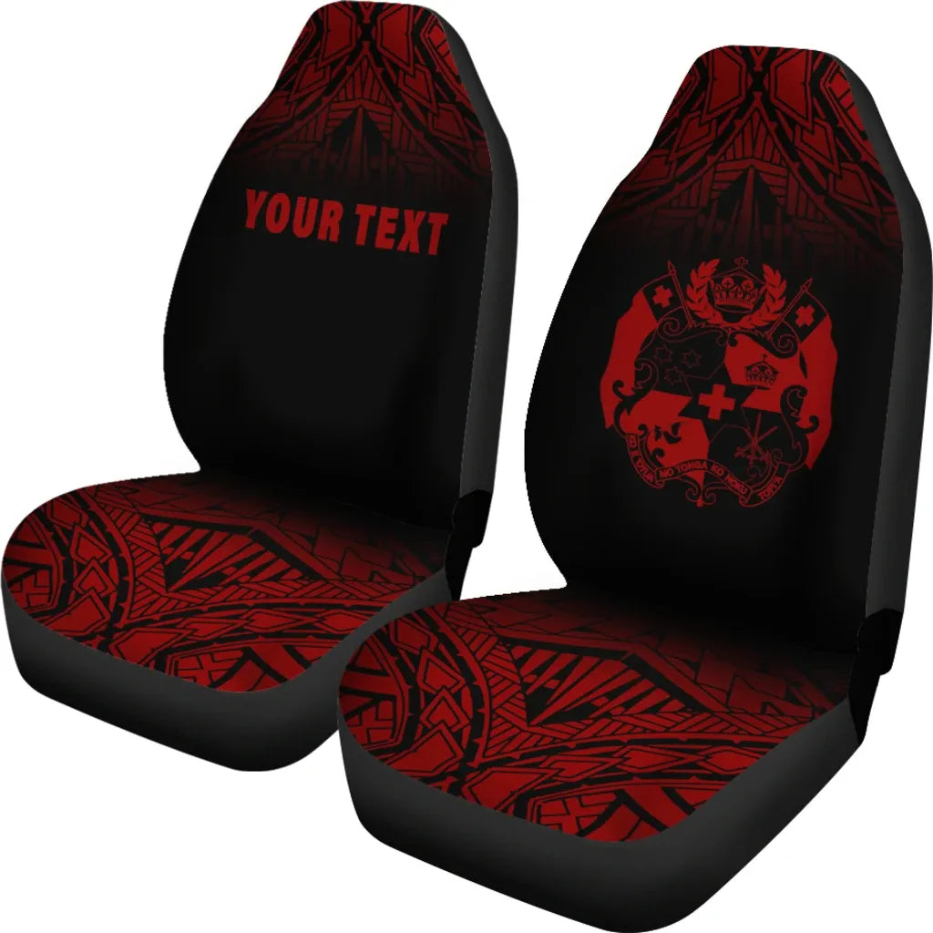Tonga Custom Personalised Car Seat Covers - Tonga Coat Of Arms Polynesian Tattoo Fog Deep Red