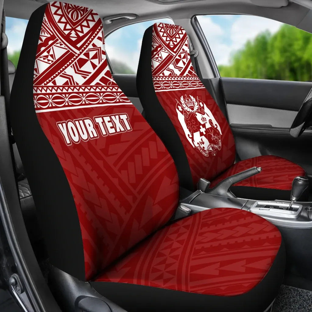 Tonga Custom Personalised Car Seat Covers - Tonga Coat Of Arms Polynesian Tattoo Red