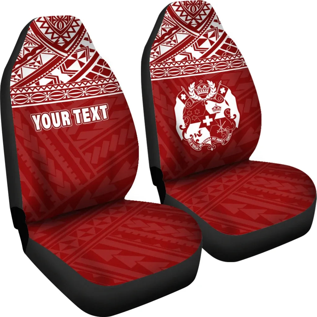 Tonga Custom Personalised Car Seat Covers - Tonga Coat Of Arms Polynesian Tattoo Red