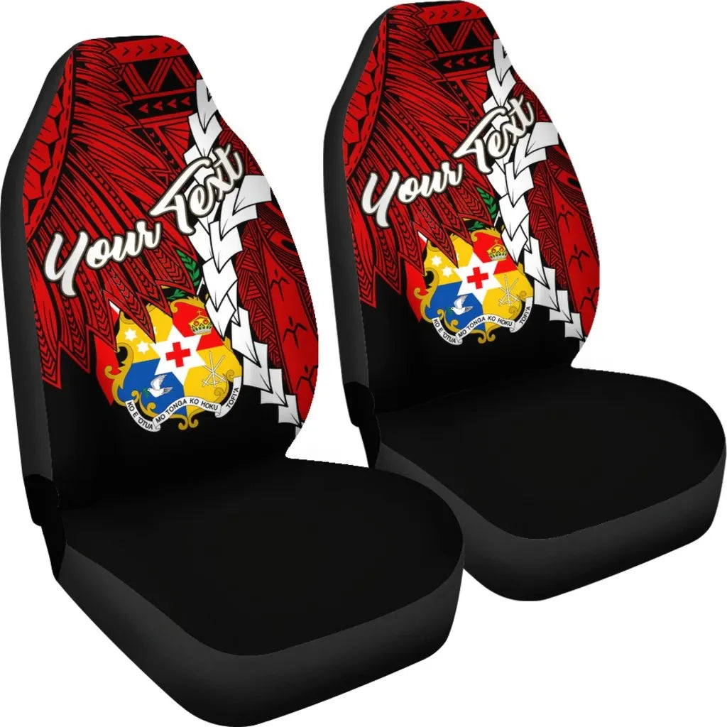Tonga Polynesian Custom Personalised Car Seat Covers - Tribal Wave Tattoo Flag Color