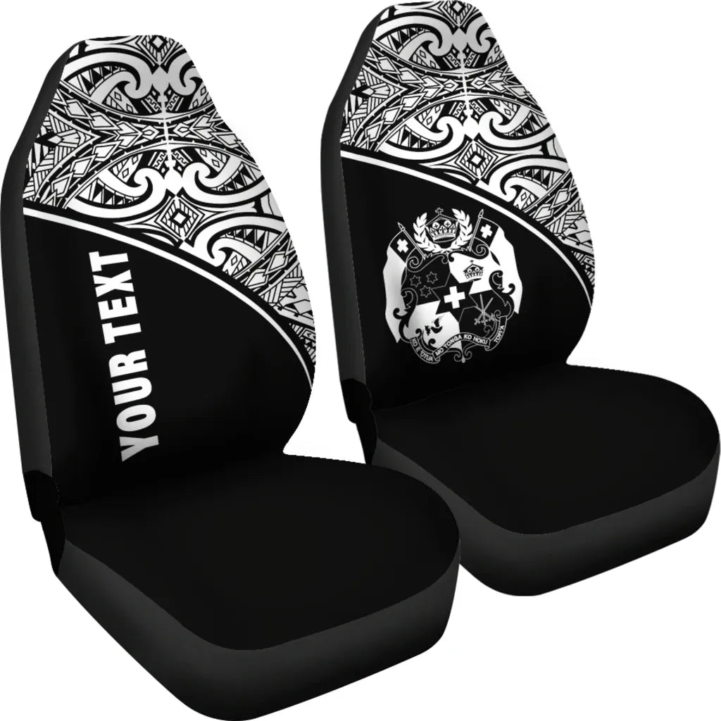 Tonga Custom Personalised Car Seat Covers - Tonga Coat Of Arms Polynesian White Curve