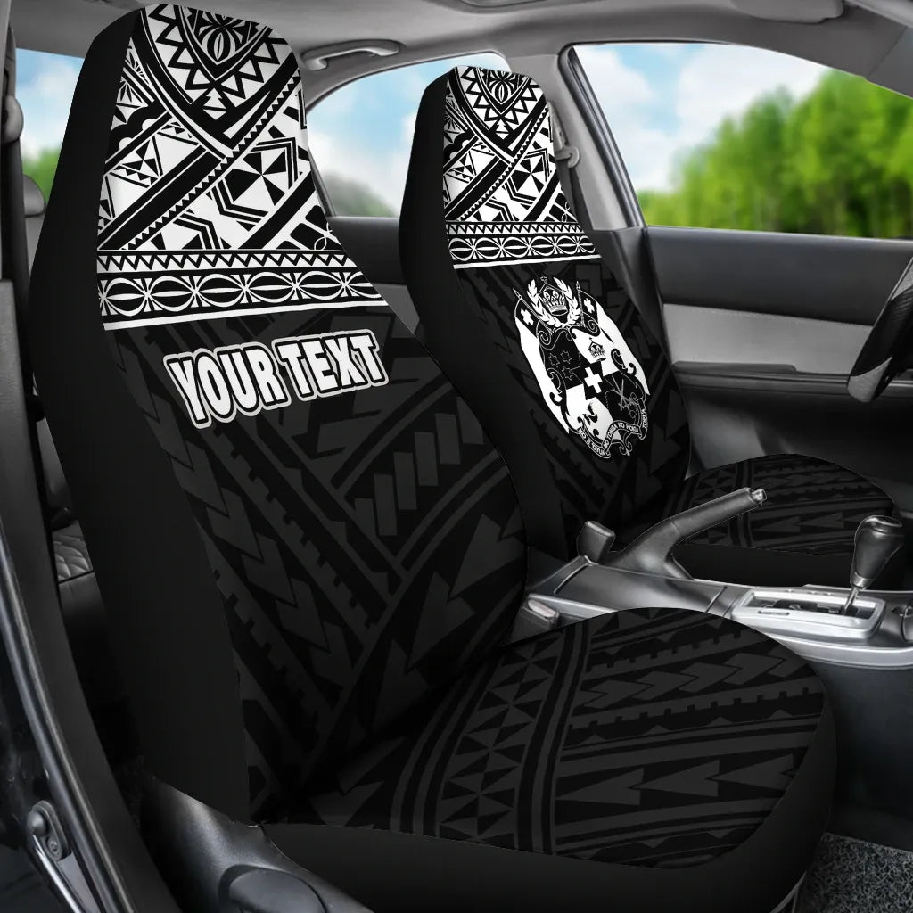 Tonga Custom Personalised Car Seat Covers - Tonga Coat of Arms Polynesian Tattoo Black