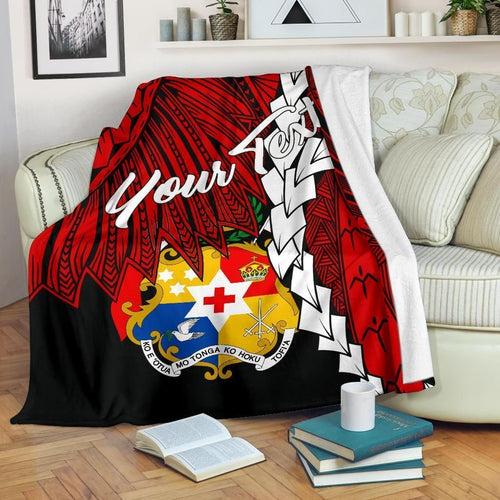 Tonga Polynesian Custom Personalised Premium Blanket - Tribal Wave Tattoo Flag Color