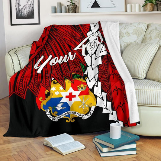 Tonga Polynesian Custom Personalised Premium Blanket - Tribal Wave Tattoo Flag Color