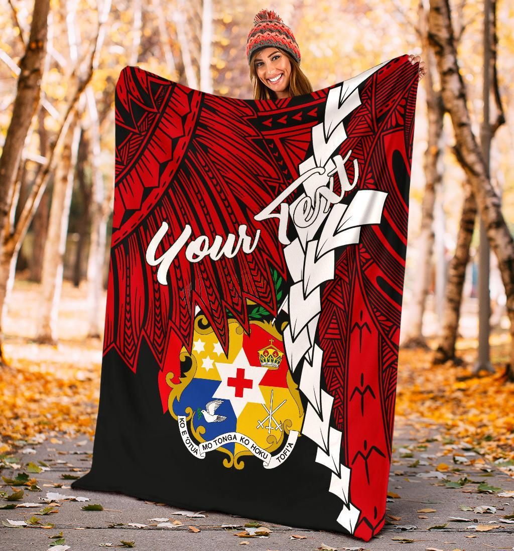 Tonga Polynesian Custom Personalised Premium Blanket - Tribal Wave Tattoo Flag Color